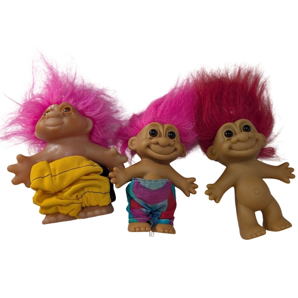 Vintage Russ and Dam Troll Doll Lot 1986 Pink Red Hair 3 Inch Figures 3pc
